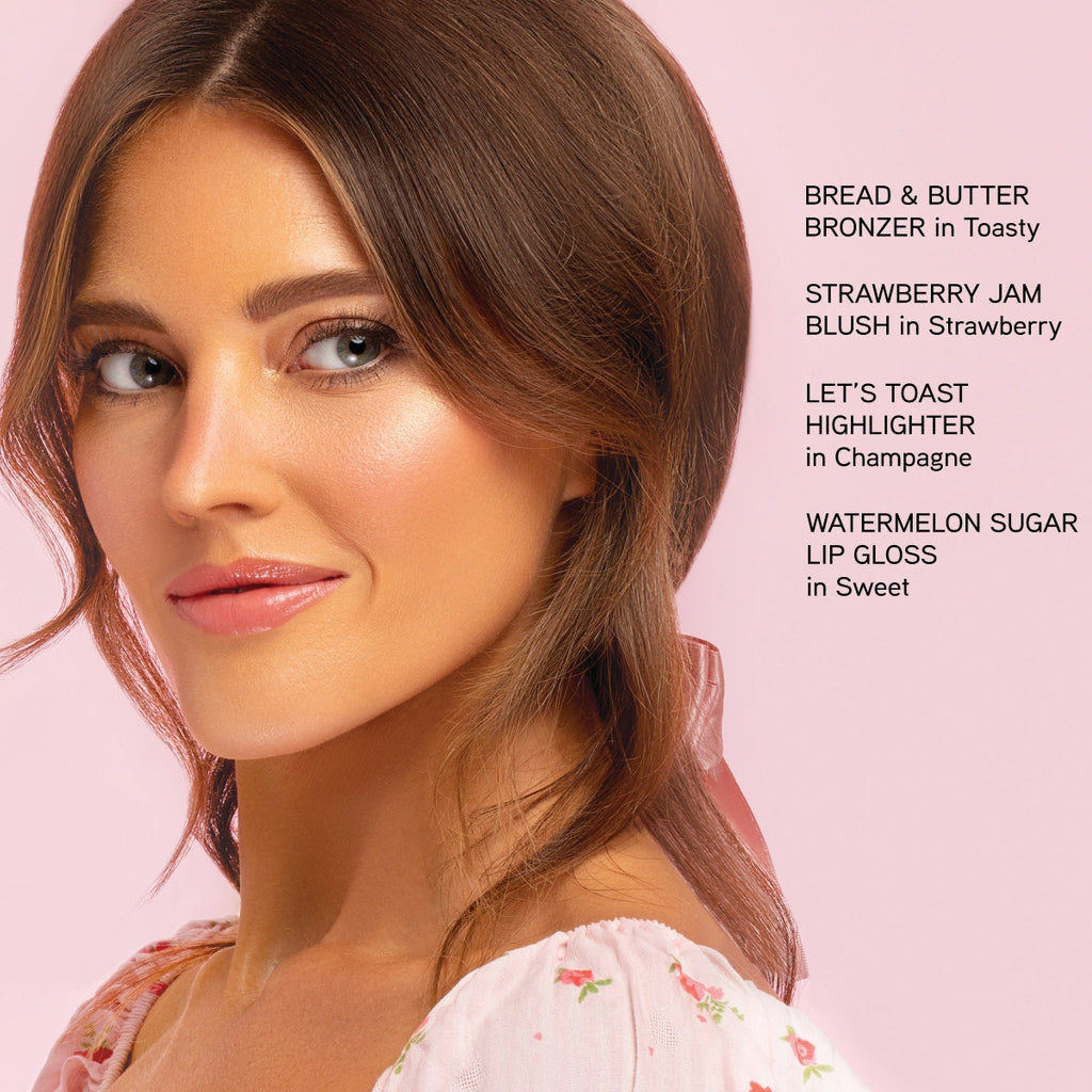 Murumuru Watermelon Sugar Lip Gloss Model Closeup on pale pink background