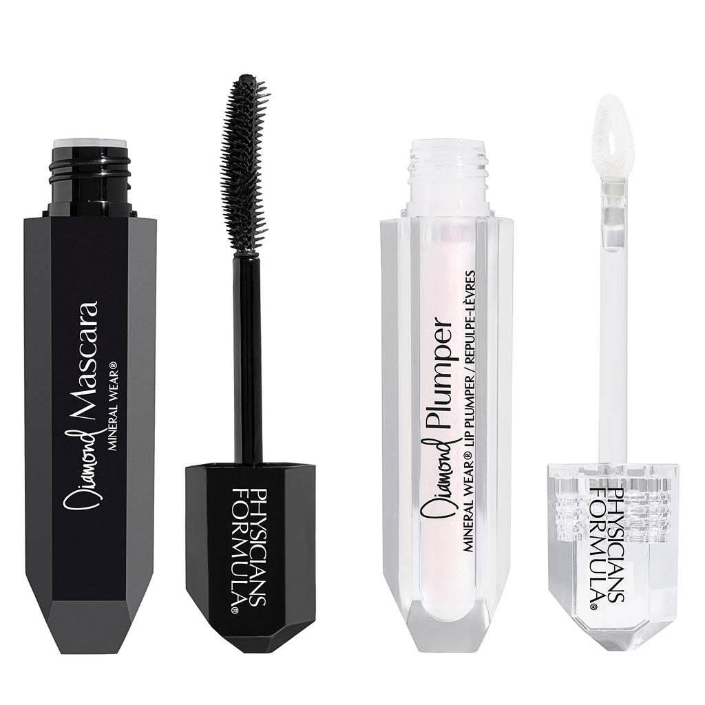 Flawless Diamond Duo Open Product View of Mini Diamond Mascara and Mini Diamond Lip Plumper in Light Pink Princess Cut