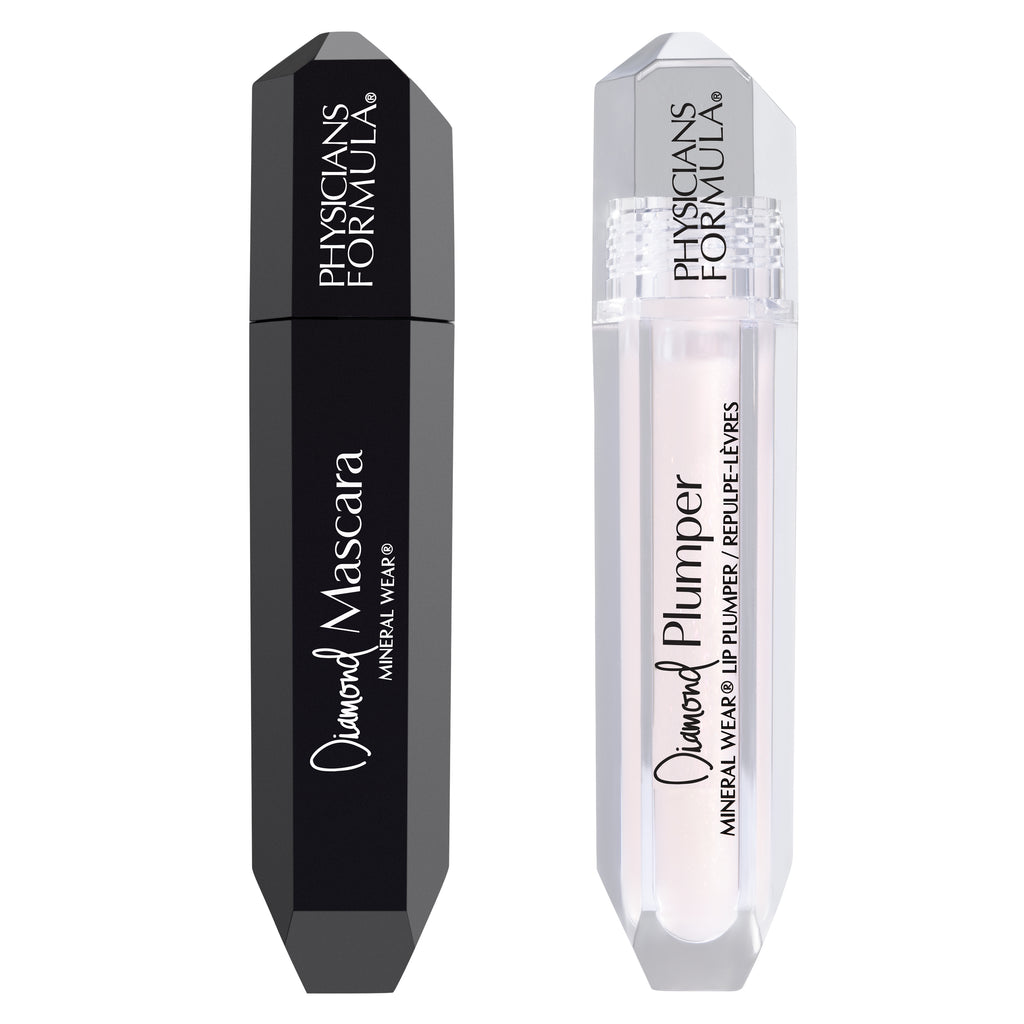 Flawless Diamond Duo Front View of Mini Diamond Mascara and Mini Diamond lip Plumper in Light Pink Princess Cut