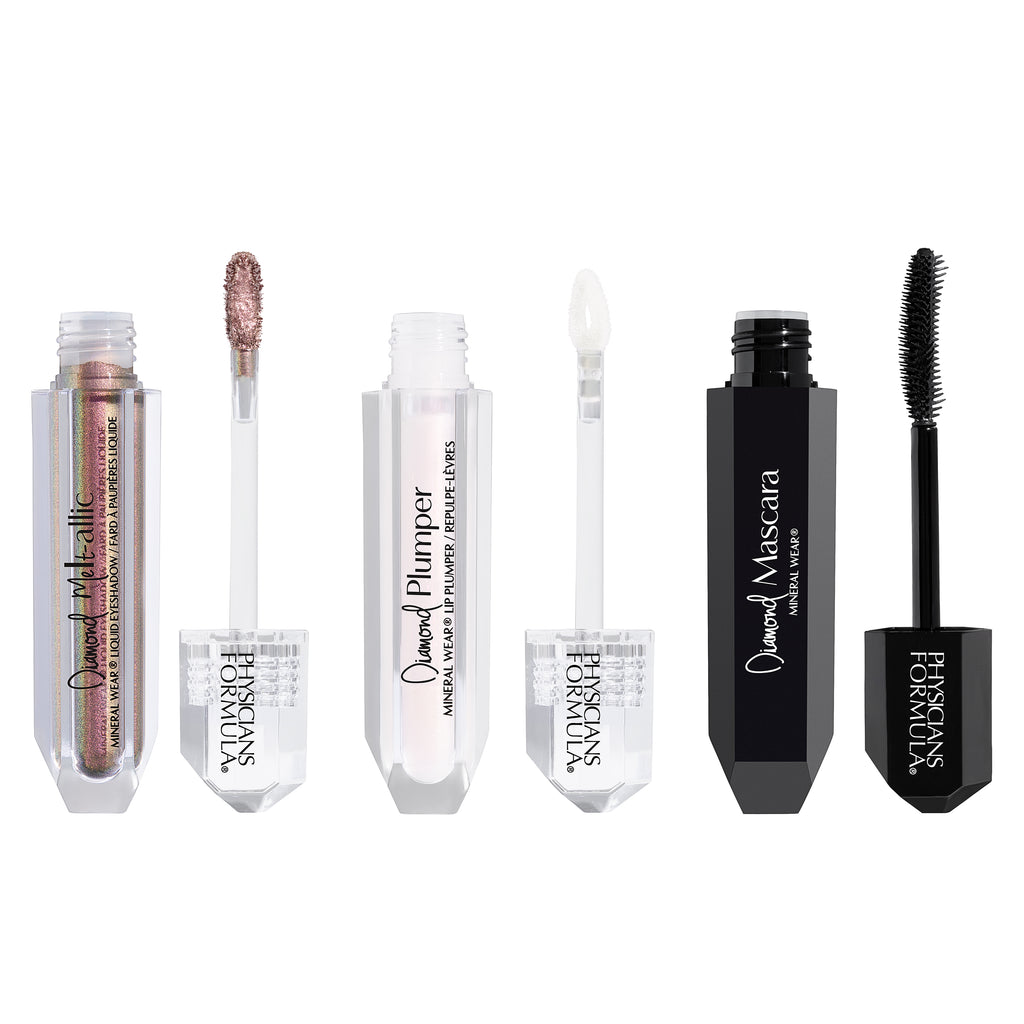 The Greatest Hits Diamond Collection Open Product View featuring Diamond Mascara, Diamond Plumper, and Diamond Melt-allic Eyeshadow on white background