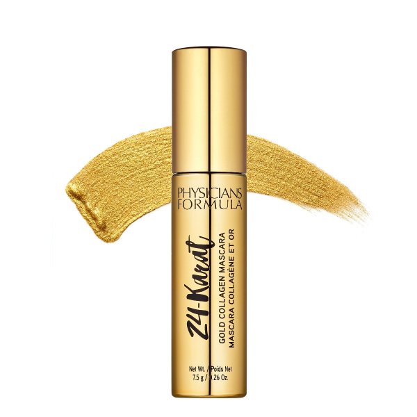 24-Karat Gold Collagen Face Palette Mascara + Mascara Swatch on white background
