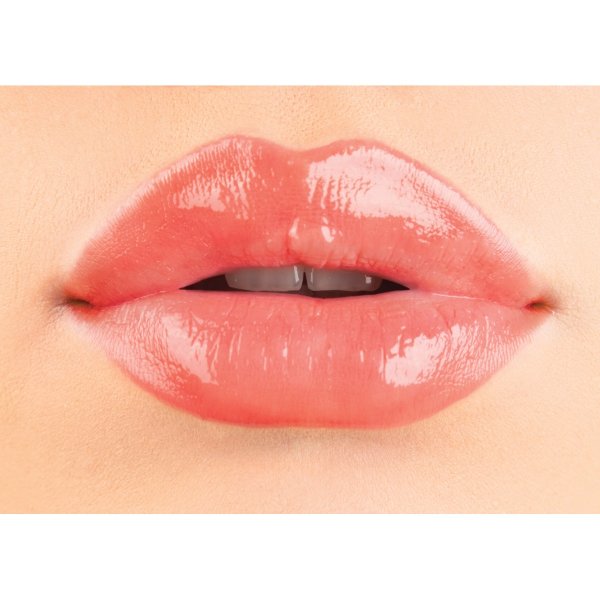 Rosé Kiss All Day Glossy Lip Color Model, closeup of lips in shade Love Letters
