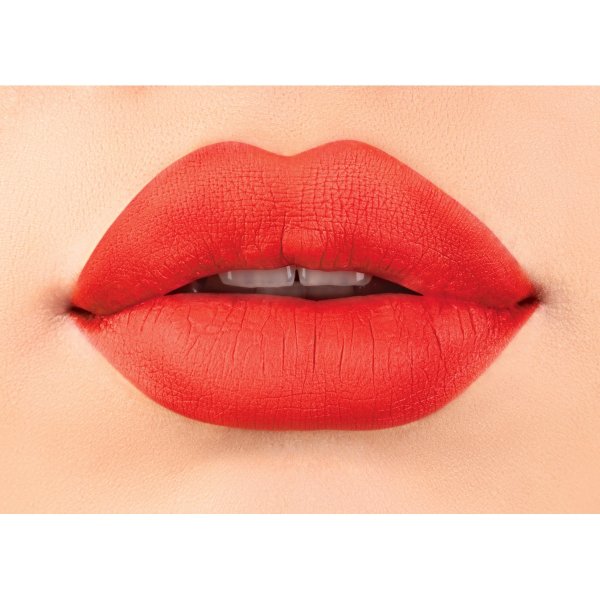 Rose Kiss All Day Velvet Lip Color Model, closeup on lips in shade Hot Lips