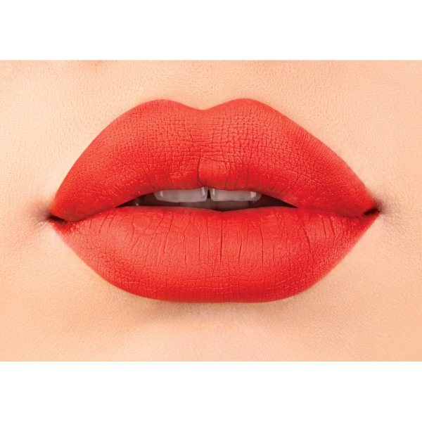 Rose Kiss All Day Velvet Lip Color Model, closeup on lips in shade Hot Lips