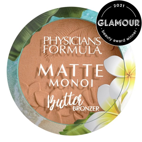 Matte Monoi Butter Bronzer Front View with Glamour Award in shade Matte Sunkissed on white background