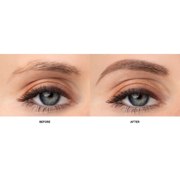 Eyebooster Slim Brow Pencil Model Before & After closeup of eyes in shade Taupe