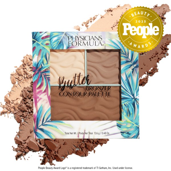 1712788 Butter Bronzer Contour Palette Award | front product view with swatch and award seal for 2023 People Beauty Awards