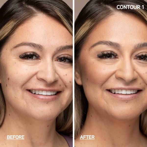1712788 Butter Bronzer Contour Palette | Before & After Model Shots | split-screen closeup on face