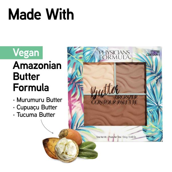 1712788 Butter Bronzer Contour Palette | front closed product view in shade Contour 1 | image text: Made With Vegan Amazonian Butter Formula, Murumuru Butter, Capuacu Butter, Tucuma Butter