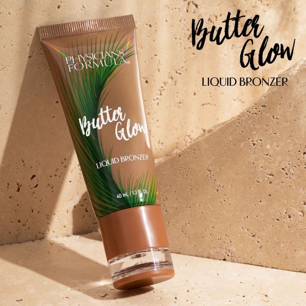 1712790 Butter Glow Liquid Bronzer | front product view on stone background | image text: Butter Glow Liquid Bronzer