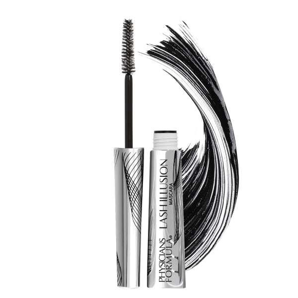 1712804 Eye Booster Lash Illusion Mascara | open product view with swatch on white background
