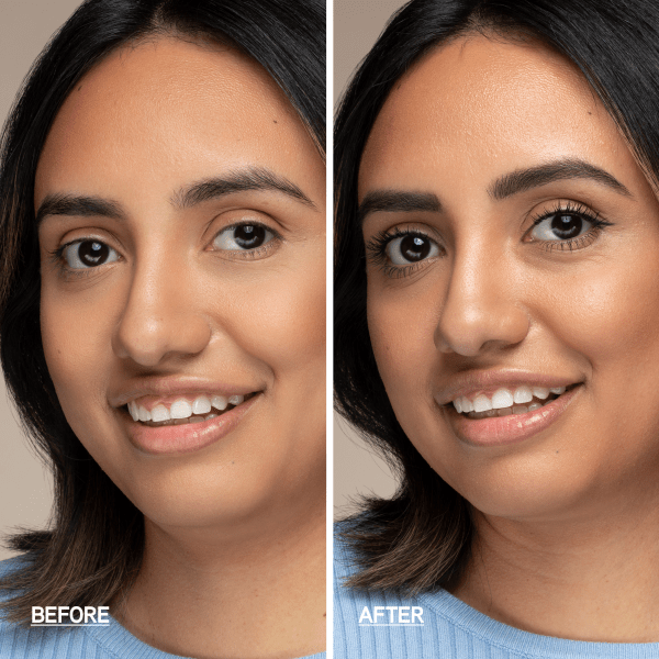 1712804 Eye Booster Lash Illusion Before & After | closeup of model's face before and after mascara applied