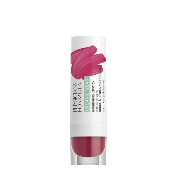 Organic Wear Nourishing Lipstick - Raspberry Crush - Product front facing with cap off on a white background