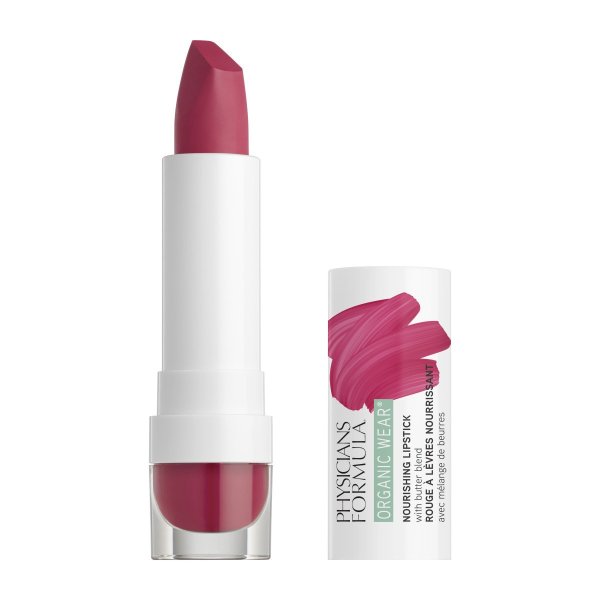 Organic Wear Nourishing Lipstick Open Product View in shade Raspberry Crush on white background