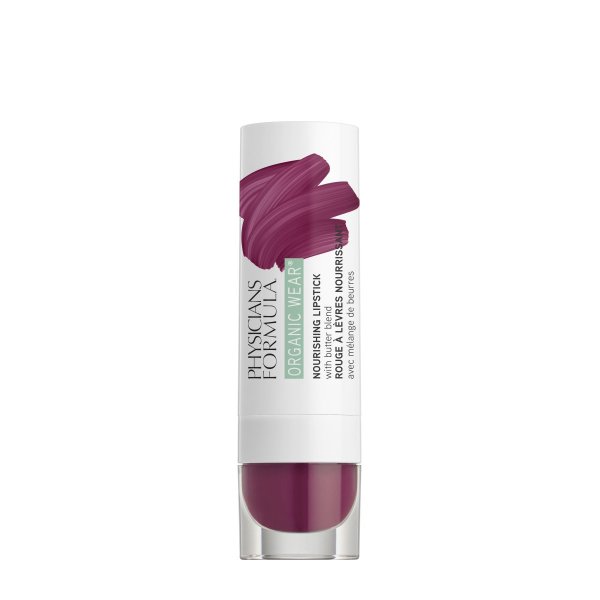 Organic Wear Nourishing Lipstick - Sugar Plum - Product front facing with cap off on a white background