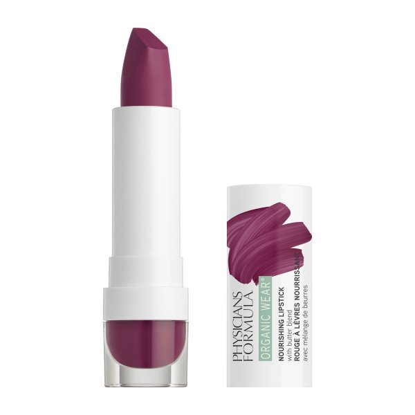 Organic Wear Nourishing Lipstick Open Product View ins hade Sugar Plum on white background