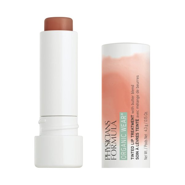 Organic Wear Tinted Lip Treatment Open Product View in shade Ginger Snap on white background