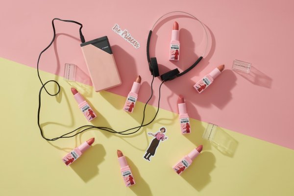 The Breakfast Club The Princess Lipsticks on pink and yellow background with headphones surrounding lipstick shades