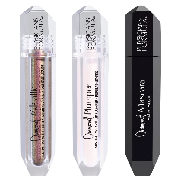 The Greatest Hits Diamond Collection Front View featuring Diamond Mascara, Diamond Plumper, and Diamond Melt-allic Eyeshadow on white background