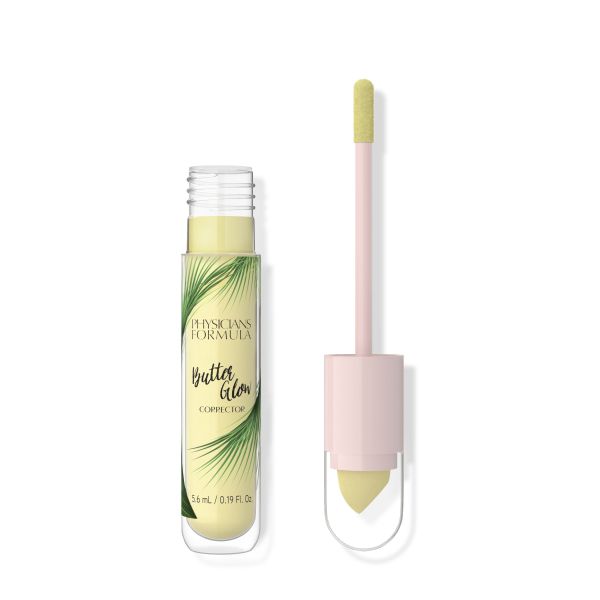 1741094 Butter Glow Corrector | open product view in shade Yellow on white background, doe foot applicator shown