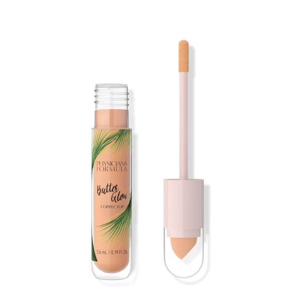 1741096 Butter Glow Corrector | open product view in shade Peach on white background, doe foot applicator shown